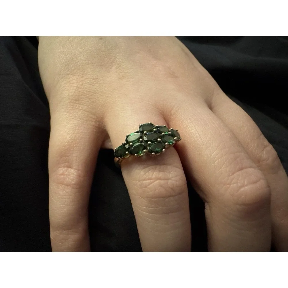 10k Yellow Gold Chrome‎ Diopside Russian Emerald Cluster Ring 7.25 Vintage